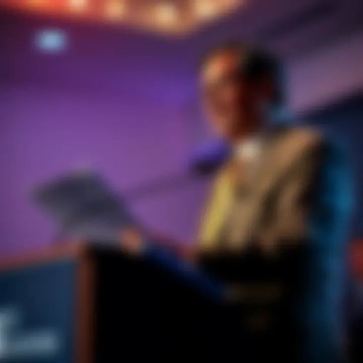 Rep. Khanna stands at a podium revealing information about Les Wexner in redacted files