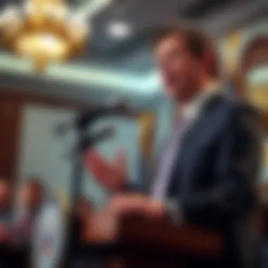 Rep. Thomas Massie speaking at a podium about DOJ investigation materials while facing opposition from pro-Israel billionaires