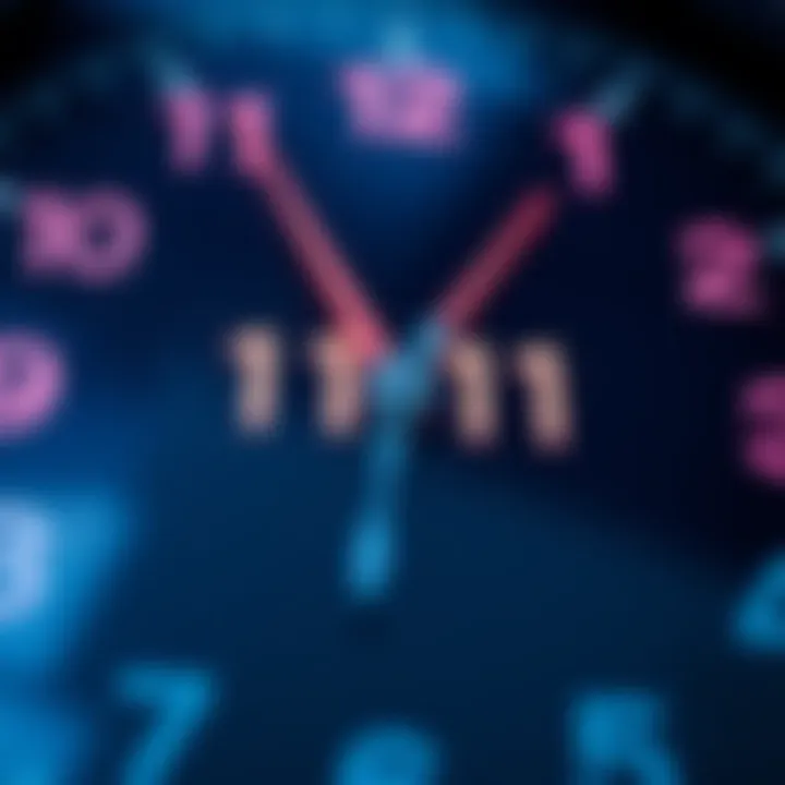 A close-up of a clock showing repeated numbers like 11:11