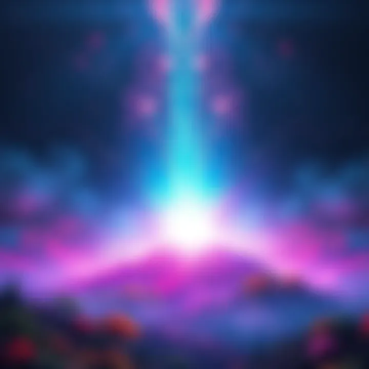 An artistic depiction of the concept of 'Loosh' as a vibrant life force illuminating a colorful landscape.