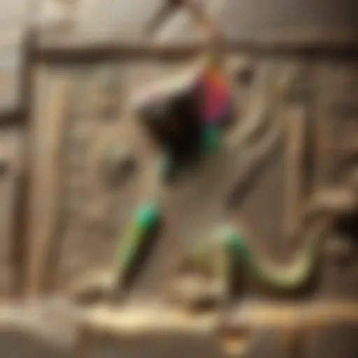 An ancient Egyptian hieroglyph depicting a reptilian figure with vivid colors and details, illustrating the connection between aliens and ancient symbols.