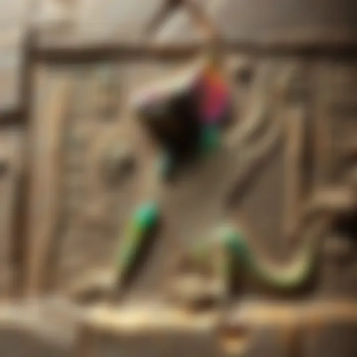 An ancient Egyptian hieroglyph depicting a reptilian figure with vivid colors and details, illustrating the connection between aliens and ancient symbols.