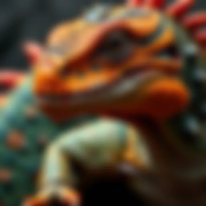 A vibrant depiction of a reptilian creature in an imaginative art style, showcasing scales and distinctive features.