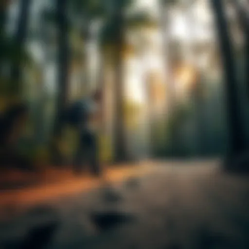 A researcher examining unusual footprints in a Southeast forest during an investigation into a possible living hominin group.
