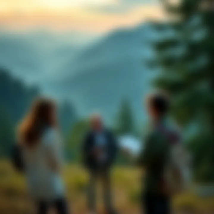 Group of researchers discussing connections and collaborations in a scenic outdoor setting in Germany, with the Black Forest in the background.