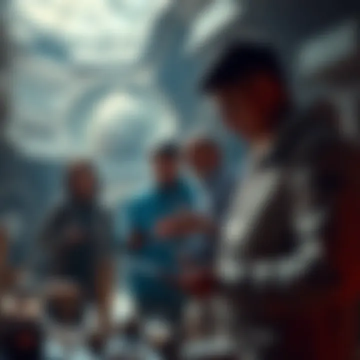 People researching ancient history A group of people studying ancient artifacts and discussing their findings on artificial intelligence