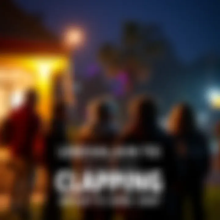 A group of people standing outside at night, looking puzzled while hearing clapping sounds in the distance