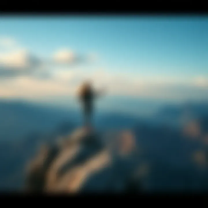 A woman standing strong on a mountain top, looking out over a vast landscape, symbolizing resilience and personal growth through life's challenges.