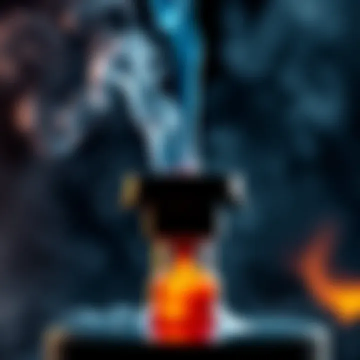 A resin backflow burner releasing smoke, showing signs of melting near the base