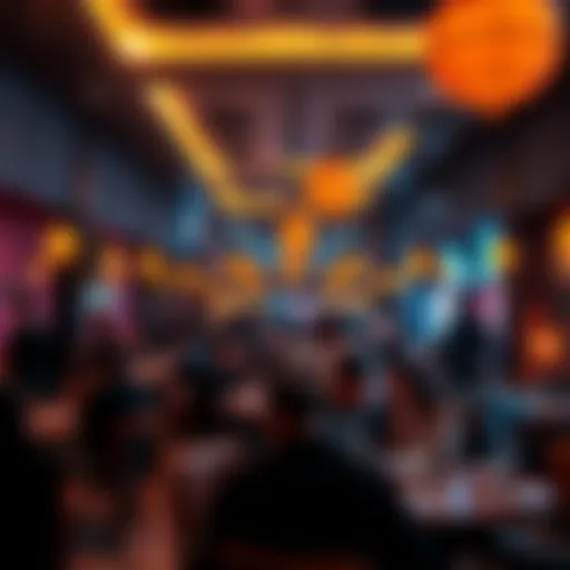 A lively restaurant in Dubai filled with diners and bright lights after transformation from empty to busy in ten minutes.