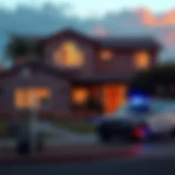 Retired General's Home The exterior of a suburban home in Albuquerque with a police car parked outside, indicating an investigation into a missing persons case.