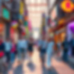 Retro 90s and 2000s Scene A vibrant street scene filled with people enjoying classic activities from the late 90s and early 2000s, featuring popular fashion styles and iconic gadgets of the era.