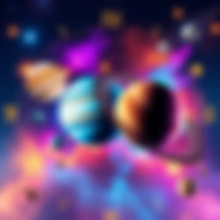 Retrograde Planets in Astrology A colorful illustration of Jupiter, Saturn, Uranus, and Neptune with an astrological chart in the background