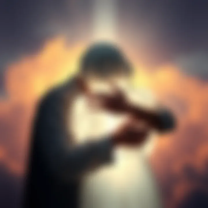 A serene scene depicting a person embracing a glowing figure representing a deceased loved one, surrounded by a soft light, symbolizing love and connection beyond life.