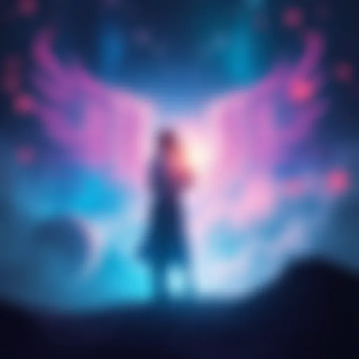 A serene and ethereal scene depicting two figures embracing in a bright, peaceful afterlife realm, symbolizing the reunion of partners.