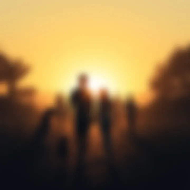 A serene scene of a person walking towards soft light with silhouettes of loved ones and pets in the background, symbolizing reunion after loss.