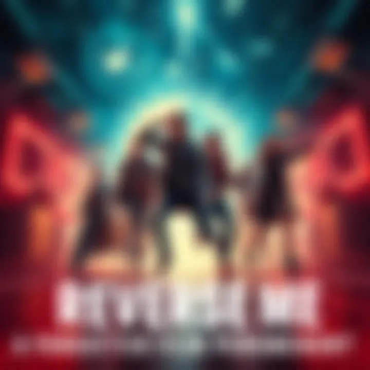 Film scene featuring Reverse ME concept A dramatic movie scene illustrating reverse time and action, showing characters in dynamic poses with a backdrop of swirling visuals representing time reversal.