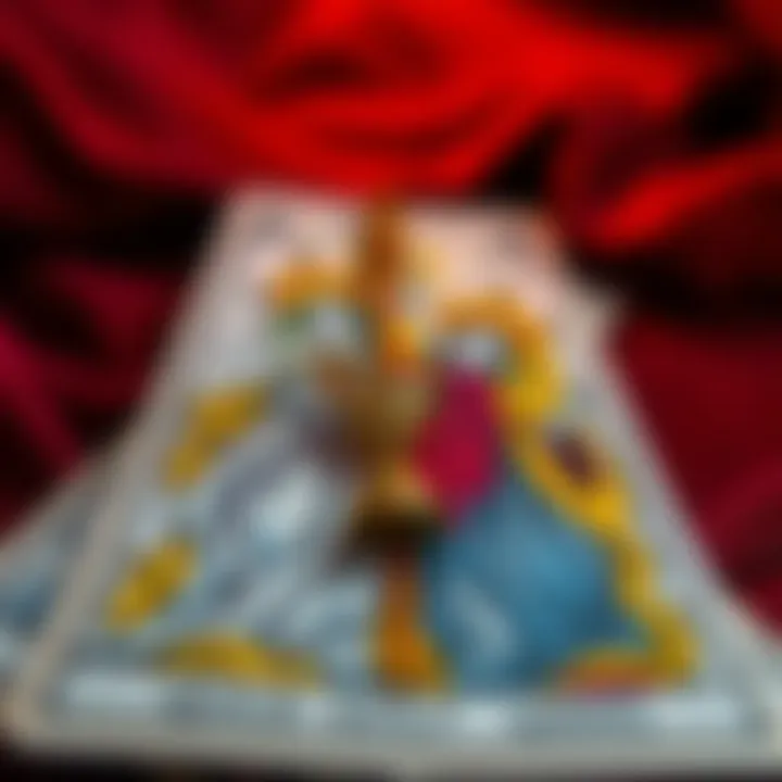 A close-up of reversed tarot cards, featuring the Queen of Cups and Queen of Wands, symbolizing self-reflection and personal growth.