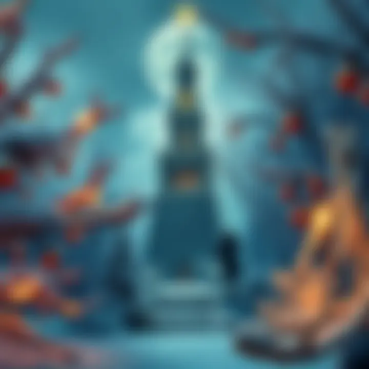 A reversed Tower tarot card surrounded by winter solstice decorations, symbolizing transformation and purpose.