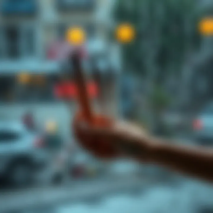 A hand holding dry incense sticks against a backdrop of a rainy window, showcasing resilience in humid weather.