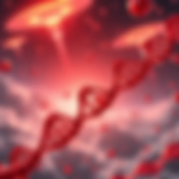 A concept illustration showing DNA strands and unidentified aerial phenomena in the background, symbolizing the connection between rh negative blood and UAPs.