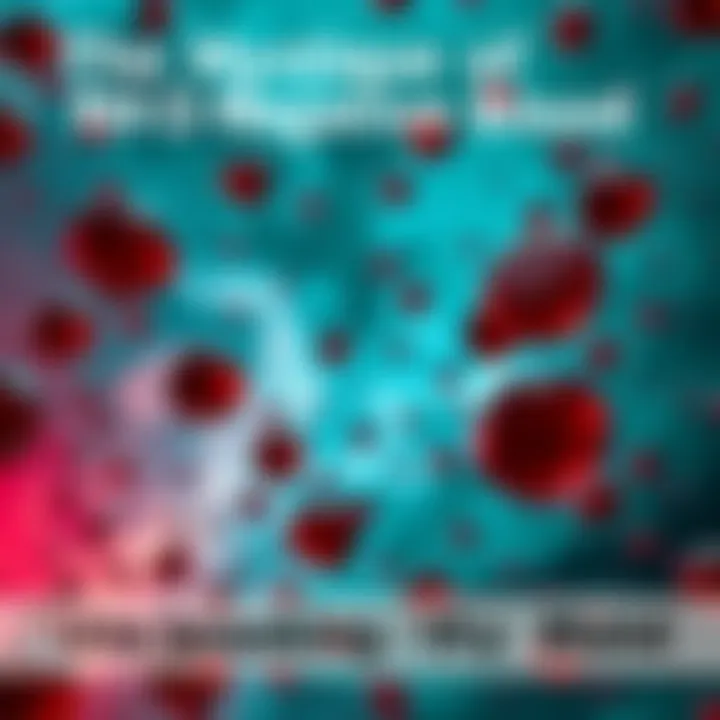 An artistic representation of RH O negative blood droplets amidst a backdrop of swirling myths and cultural symbols.