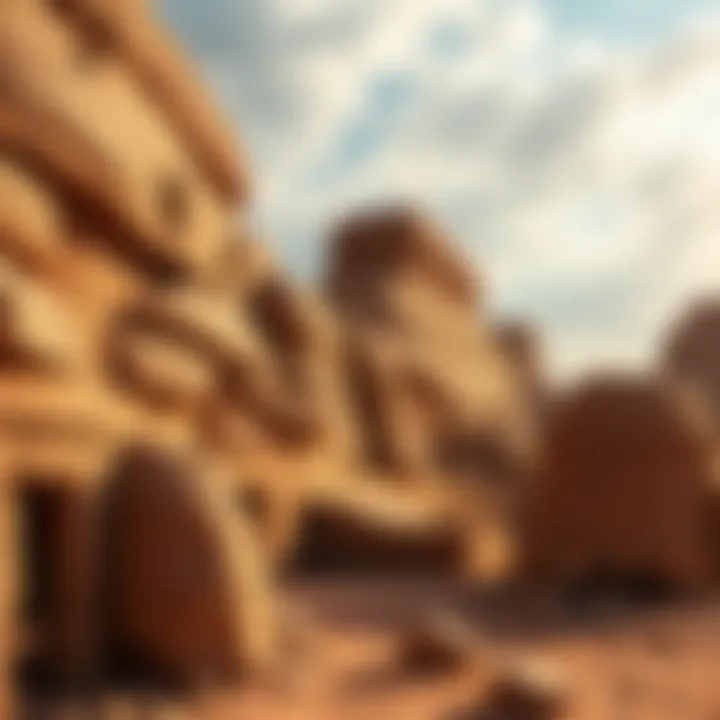 Close-up view of thick walls and formations resembling ancient structures at the Richat Structure.