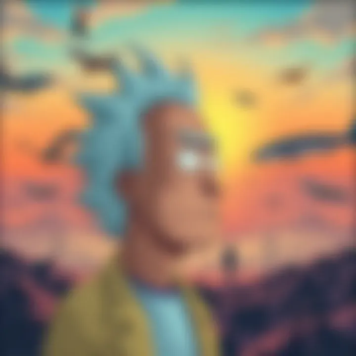 A contemplative Rick gazing into the distance, surrounded by symbols of his past experiences and the weight of his decisions.