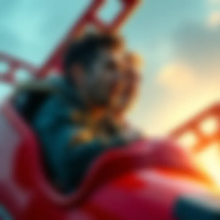 A rider on a roller coaster looks surprised as they spot someone who resembles an old friend, evoking nostalgia during the thrilling ride.