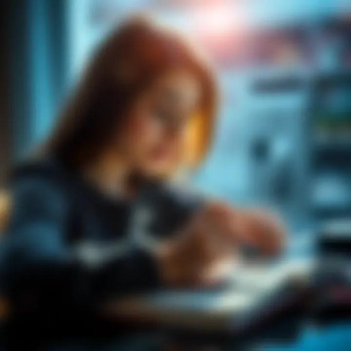 A Right-Handed Woman Writing A young right-handed woman is writing in a notebook with a pen, showcasing her individuality and creativity.
