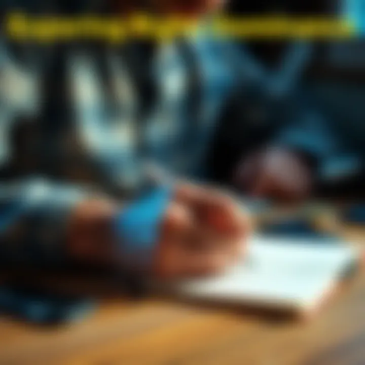 A person writing with their right hand, surrounded by everyday items like a notebook and a pen.