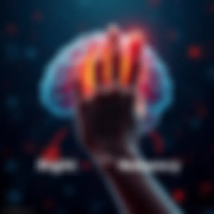 An illustration showing a human brain with a highlighted right hand, symbolizing right hand dominance and its effects on behavior.