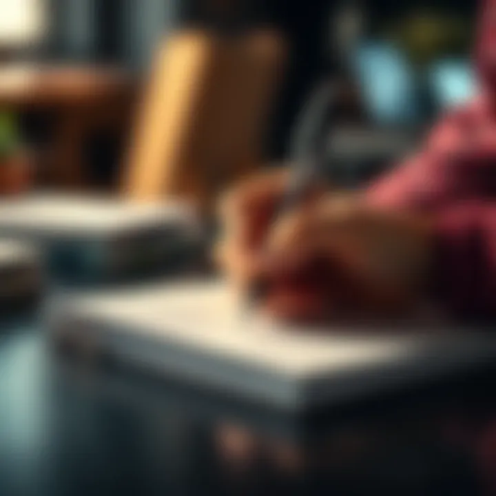 Right-Handed Person Writing A right-handed person writing in a notebook with a pen, demonstrating hand dominance.