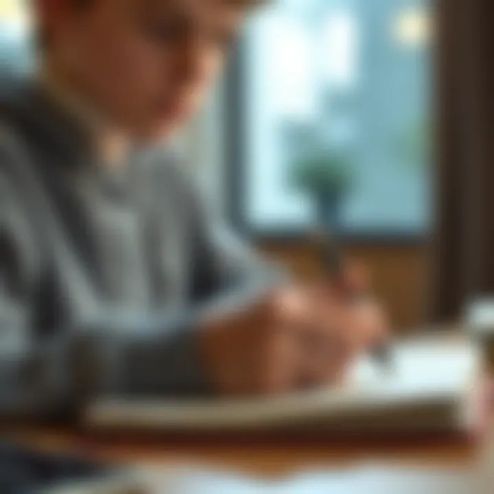 A young adult using their right hand to write in a notebook, showcasing right-hand dominance in daily activities.
