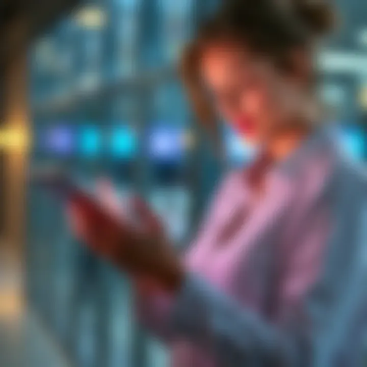 A right-handed woman interacting with a digital tablet, exploring information about right hand dominance.