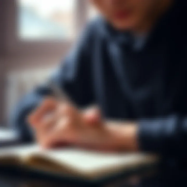 A 22-year-old person using their right hand to write in a notebook, showcasing their right-hand dominance.