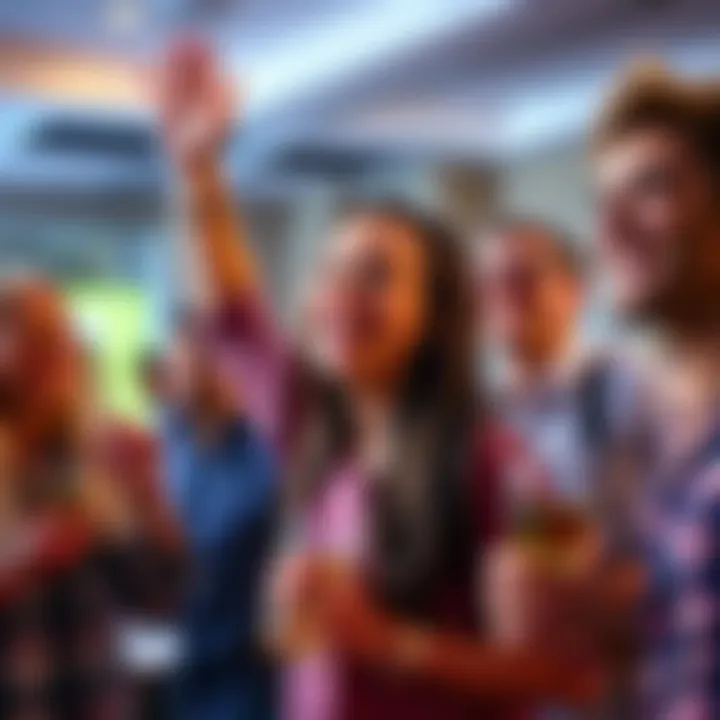 A group of right-handed 29-year-olds smiling and sharing uplifting moments at a community event.