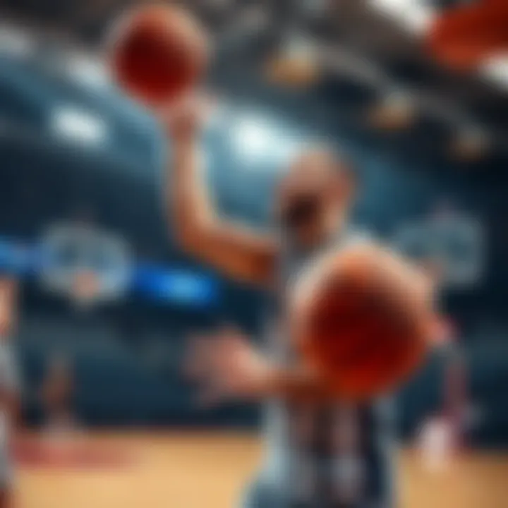 A right-handed man playing basketball, demonstrating the influence of handedness in sports activities.
