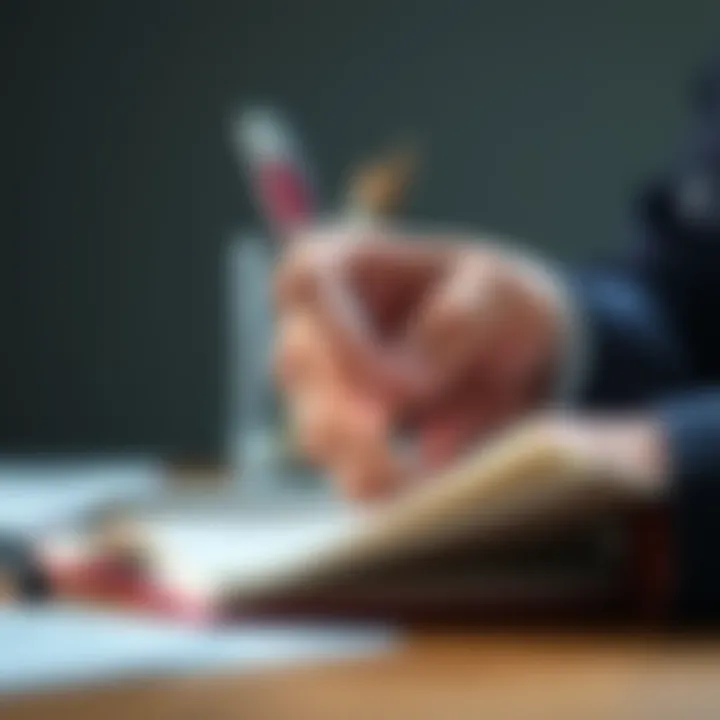 Right-Handed Person Writing A 37-year-old right-handed person writing with a pen in a notebook, showcasing hand dominance.