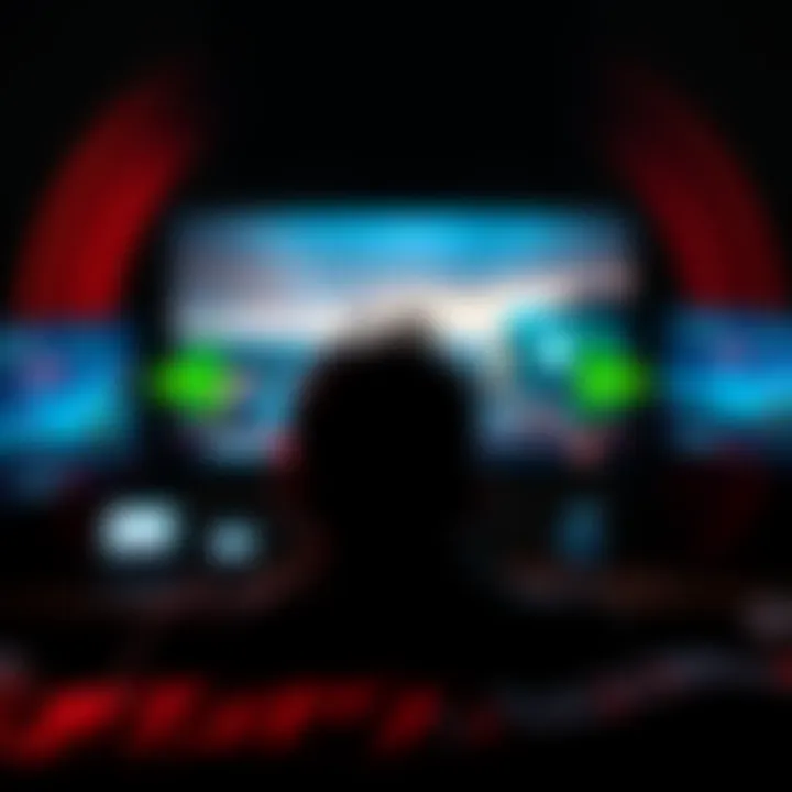 A person intently watching a right-wing media broadcast, with sound waves visually represented around them, illustrating infrasound impact.