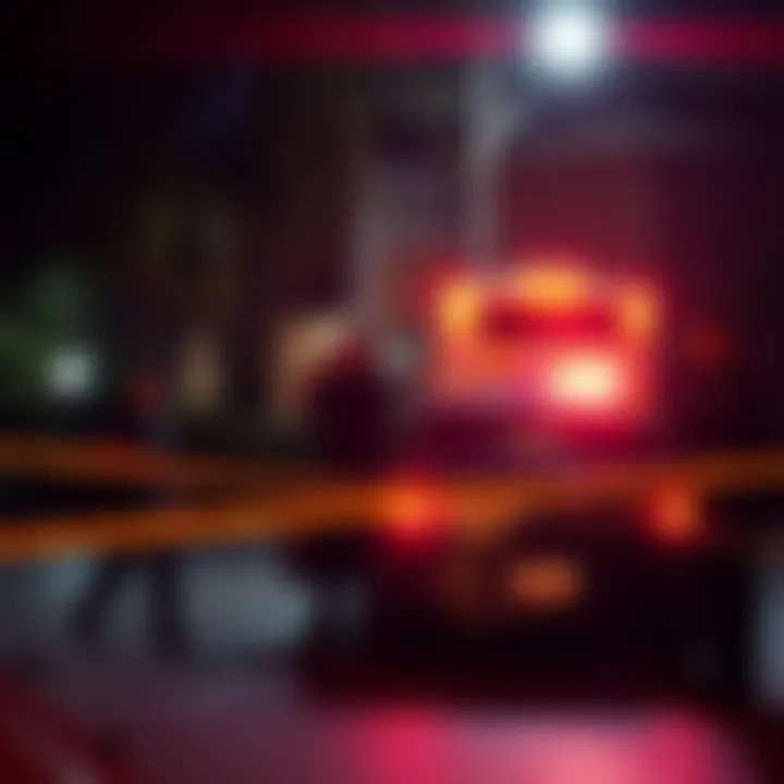 Police at the scene of a shooting outside Rihanna's home, with flashing lights and officers securing the area.