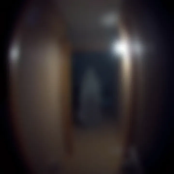 Ring camera footage of potential ghost A still from a ring camera showing a shadowy figure in a dimly lit area, sparking debate about its nature.