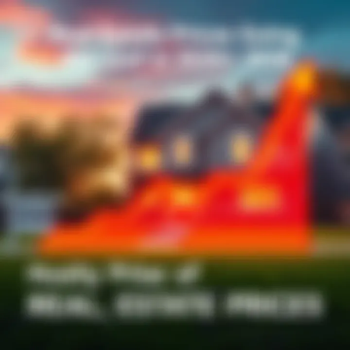 A graph showing a steep increase in real estate prices over time with a house in the background.