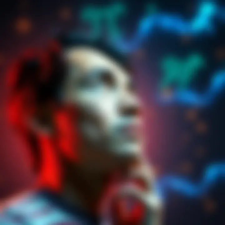 A person looks thoughtful while surrounded by astrological symbols, contemplating their rising sign and its impact on their personality.