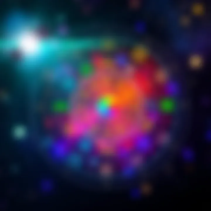 A colorful zodiac circle highlighting the luckiest rising signs with cosmic symbols and stars.