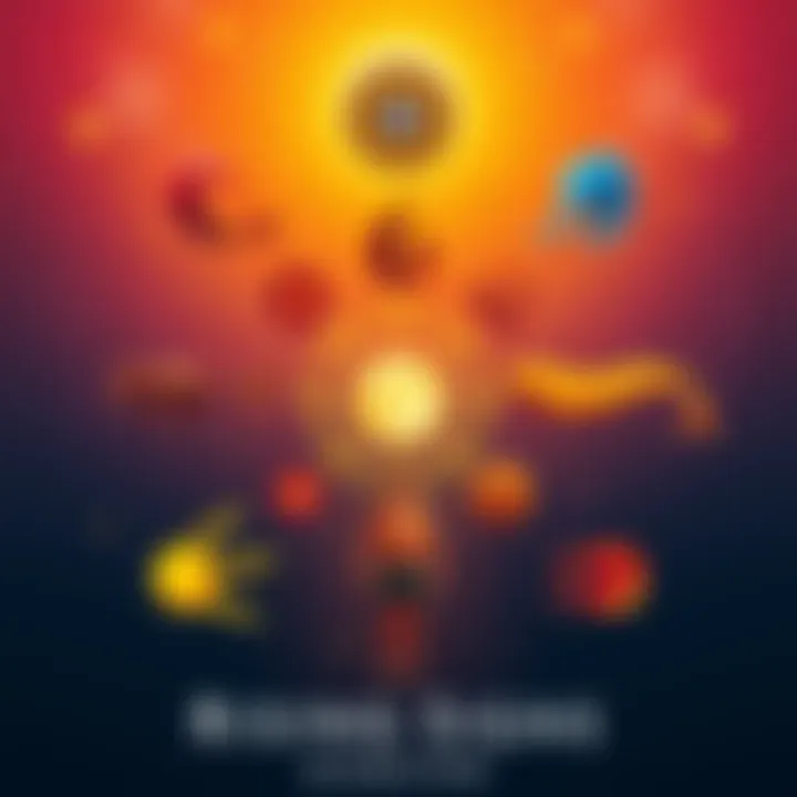 An illustration showing symbols for each rising sign from Aries to Pisces, representing their unique traits and characteristics.