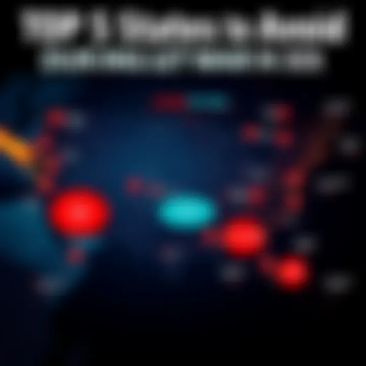 A map showing the five states to avoid during World War 3 with highlighted areas indicating potential conflict zones and safety concerns.