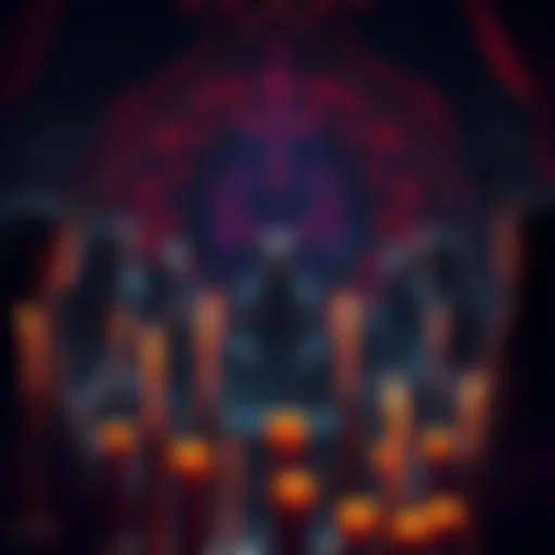 A group of individuals engaged in Ritual 1 from Demons of Magick, surrounded by candles and mystical symbols, sharing their experiences.