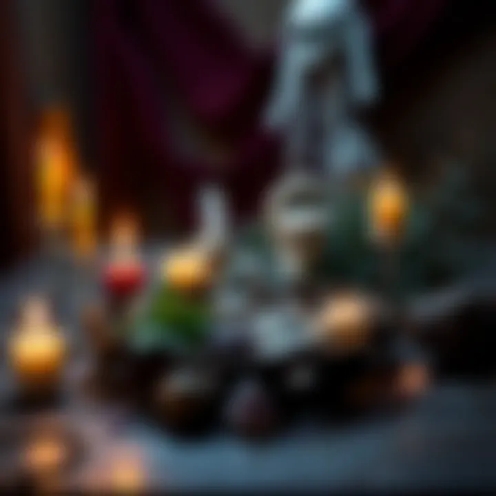 Ritual Magick and Witchcraft An altar with candles, herbs, and crystals representing ritual magick and witchcraft practices