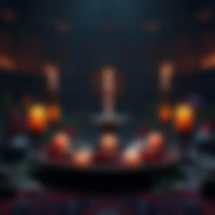 A candlelit altar with symbols related to Duke Dantalion surrounded by herbs and crystals, creating a solemn atmosphere for the ritual.